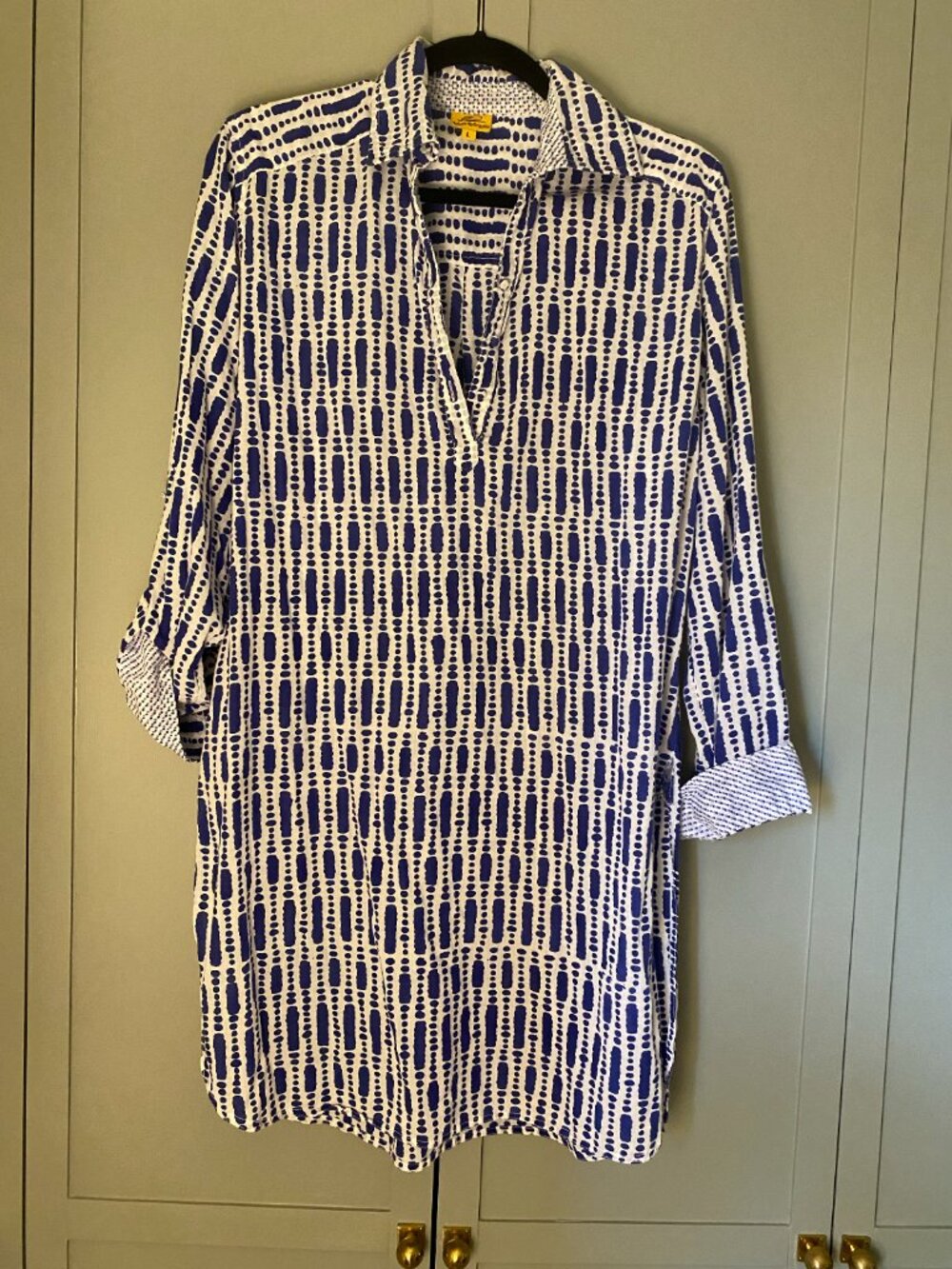Roberta Roller Rabbit Geometric Swim Cover Up L Blue White Cotton Beach Resort